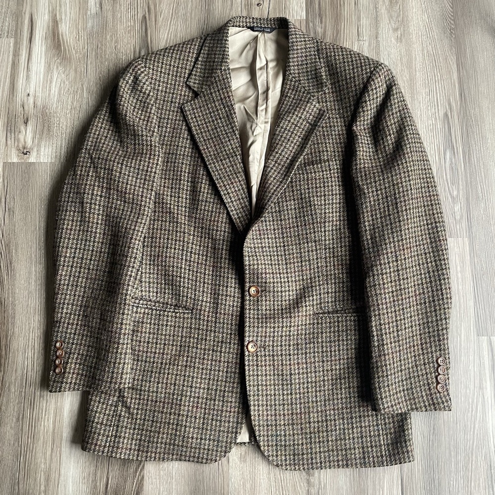 Vintage Chaps Ralph Lauren Pure Wool Houndstooth Blazer Sport Coat USA Made